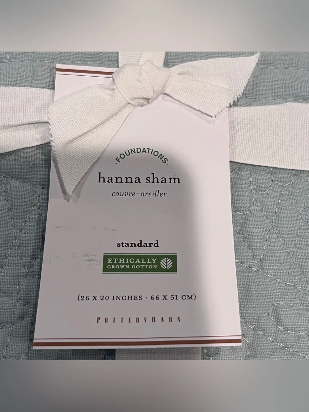 NWT Pottery Barn Hanna Cotton Sham Standard Size Beach Glass Light Blue